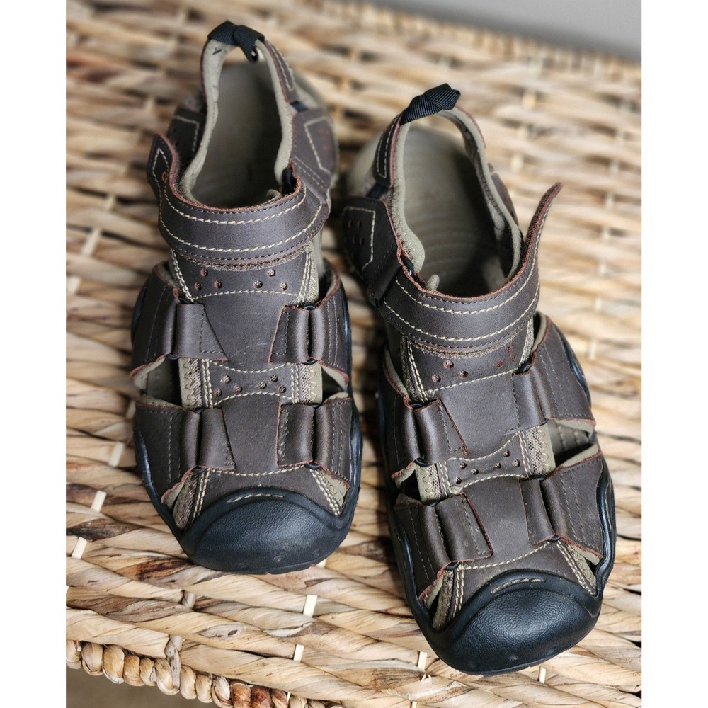 Crocs 204562 Mens M9 Brown Leather Fisherman Sandals Closed Toe Outdoor - Picture 5 of 9